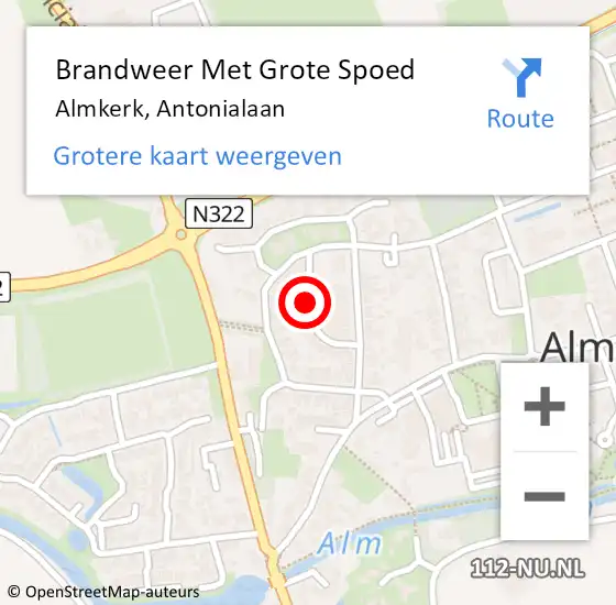 Locatie op kaart van de 112 melding: Brandweer Met Grote Spoed Naar Almkerk, Antonialaan op 15 februari 2020 10:51