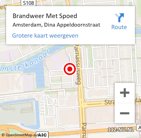 Locatie op kaart van de 112 melding: Brandweer Met Spoed Naar Amsterdam, Dina Appeldoornstraat op 15 februari 2020 13:57