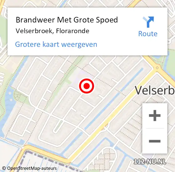 Locatie op kaart van de 112 melding: Brandweer Met Grote Spoed Naar Velserbroek, Floraronde op 15 februari 2020 14:52