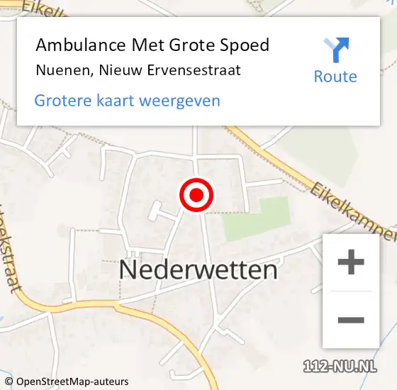 Locatie op kaart van de 112 melding: Ambulance Met Grote Spoed Naar Nuenen, Nieuw Ervensestraat op 15 februari 2020 15:04