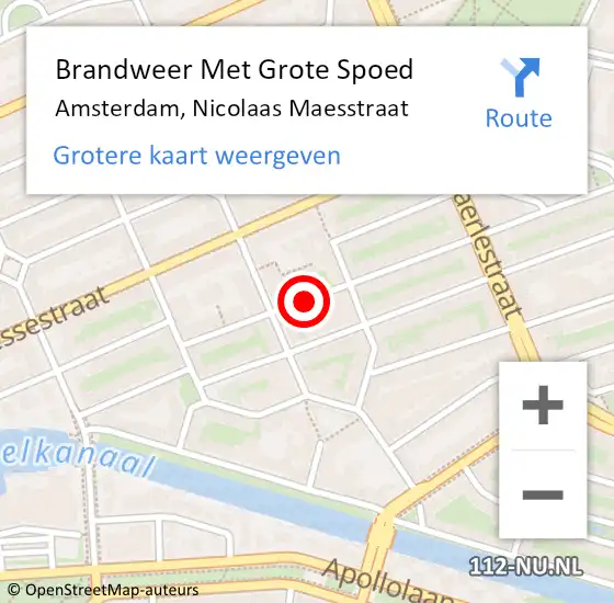 Locatie op kaart van de 112 melding: Brandweer Met Grote Spoed Naar Amsterdam, Nicolaas Maesstraat op 15 februari 2020 18:35