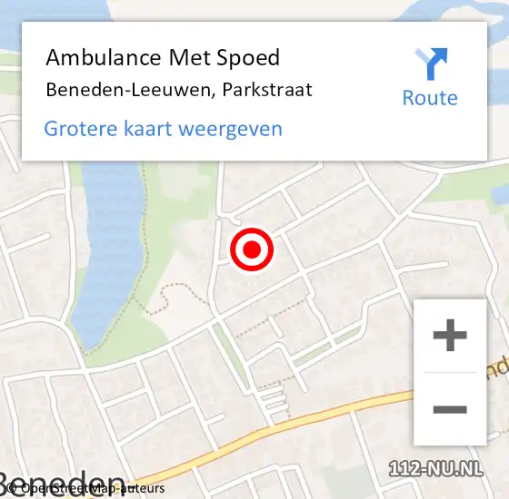 Locatie op kaart van de 112 melding: Ambulance Met Spoed Naar Beneden-Leeuwen, Parkstraat op 15 februari 2020 18:59