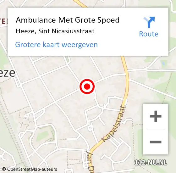 Locatie op kaart van de 112 melding: Ambulance Met Grote Spoed Naar Heeze, Sint Nicasiusstraat op 15 februari 2020 19:14