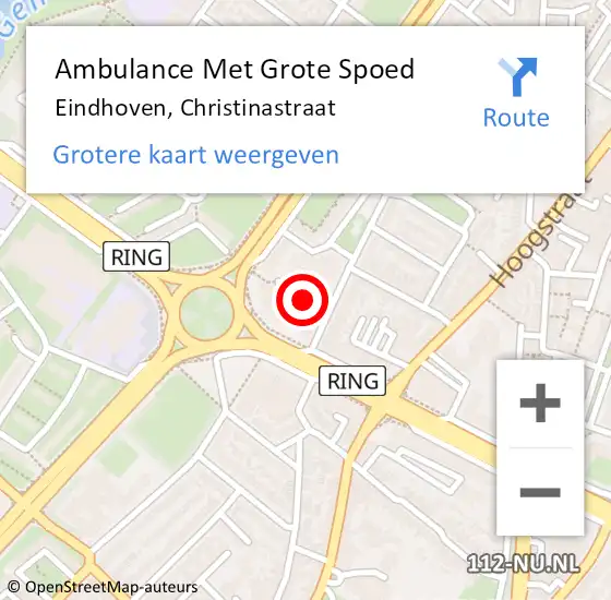 Locatie op kaart van de 112 melding: Ambulance Met Grote Spoed Naar Eindhoven, Christinastraat op 15 februari 2020 19:21