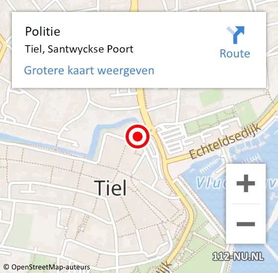 Locatie op kaart van de 112 melding: Politie Tiel, Santwyckse Poort op 15 februari 2020 19:24