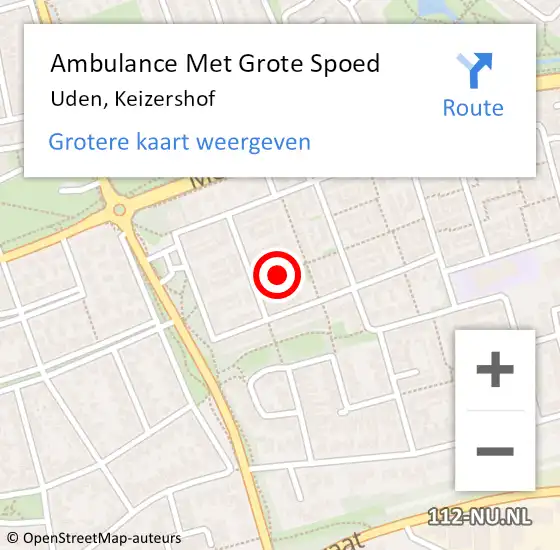 Locatie op kaart van de 112 melding: Ambulance Met Grote Spoed Naar Uden, Keizershof op 15 februari 2020 20:48