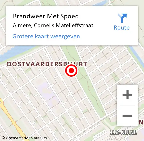 Locatie op kaart van de 112 melding: Brandweer Met Spoed Naar Almere, Cornelis Matelieffstraat op 15 februari 2020 22:54