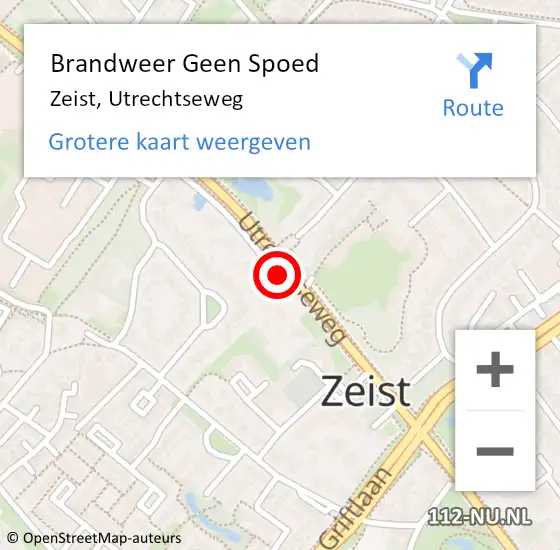 Locatie op kaart van de 112 melding: Brandweer Geen Spoed Naar Zeist, Utrechtseweg op 15 februari 2020 23:16