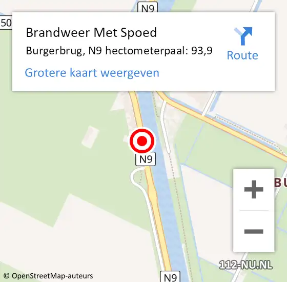 Locatie op kaart van de 112 melding: Brandweer Met Spoed Naar Burgerbrug, N9 hectometerpaal: 93,9 op 16 februari 2020 00:52