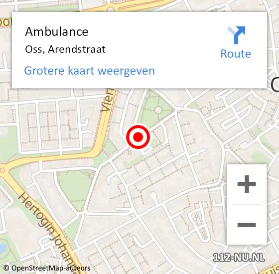 Locatie op kaart van de 112 melding: Ambulance Oss, Arendstraat op 16 februari 2020 00:59