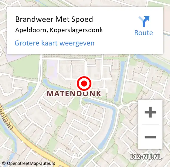 Locatie op kaart van de 112 melding: Brandweer Met Spoed Naar Apeldoorn, Koperslagersdonk op 16 februari 2020 06:22