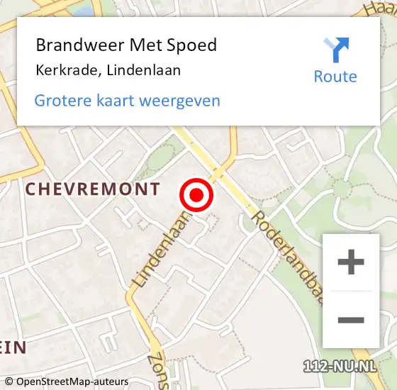 Locatie op kaart van de 112 melding: Brandweer Met Spoed Naar Kerkrade, Lindenlaan op 16 februari 2020 07:45