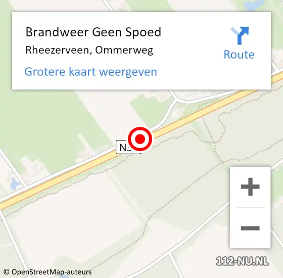 Locatie op kaart van de 112 melding: Brandweer Geen Spoed Naar Rheezerveen, Ommerweg op 16 februari 2020 09:18