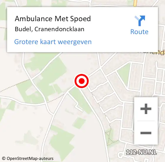 Locatie op kaart van de 112 melding: Ambulance Met Spoed Naar Budel, Cranendoncklaan op 16 februari 2020 10:11