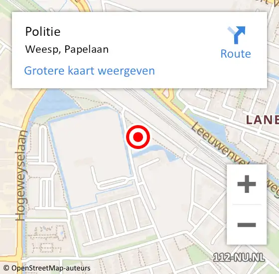 Locatie op kaart van de 112 melding: Politie Weesp, Papelaan op 16 februari 2020 10:16