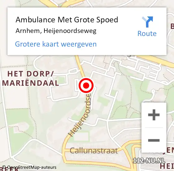 Locatie op kaart van de 112 melding: Ambulance Met Grote Spoed Naar Arnhem, Heijenoordseweg op 16 februari 2020 10:29