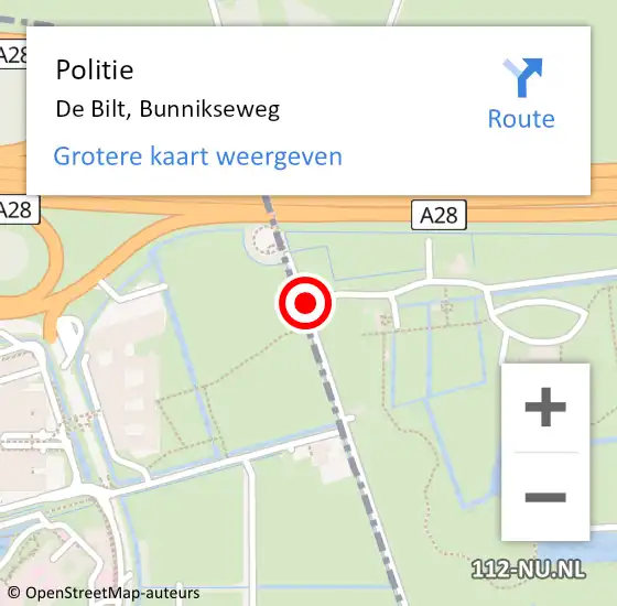 Locatie op kaart van de 112 melding: Politie De Bilt, Bunnikseweg op 16 februari 2020 10:45