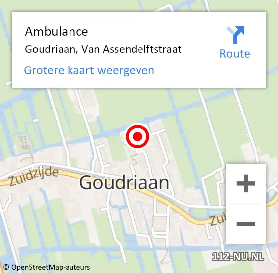 Locatie op kaart van de 112 melding: Ambulance Goudriaan, Van Assendelftstraat op 16 februari 2020 11:12