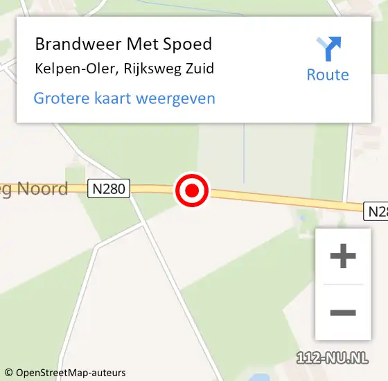 Locatie op kaart van de 112 melding: Brandweer Met Spoed Naar Kelpen-Oler, Rijksweg Zuid op 16 februari 2020 11:49