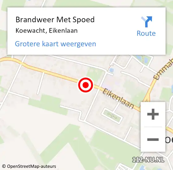 Locatie op kaart van de 112 melding: Brandweer Met Spoed Naar Koewacht, Eikenlaan op 16 februari 2020 12:25