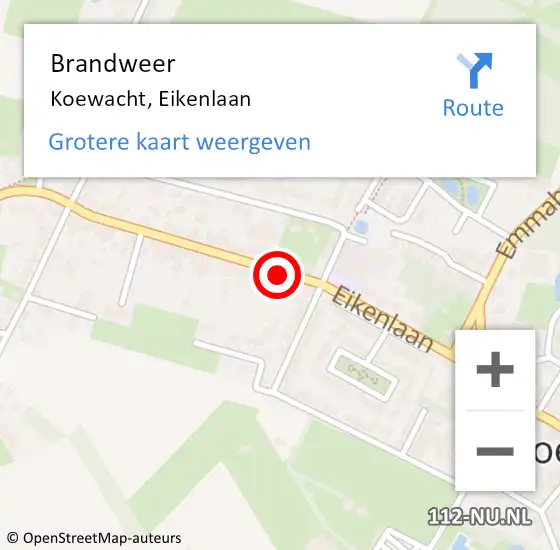 Locatie op kaart van de 112 melding: Brandweer Koewacht, Eikenlaan op 16 februari 2020 12:50