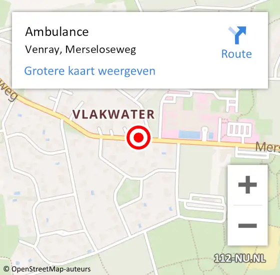 Locatie op kaart van de 112 melding: Ambulance Venray, Merseloseweg op 16 februari 2020 13:40