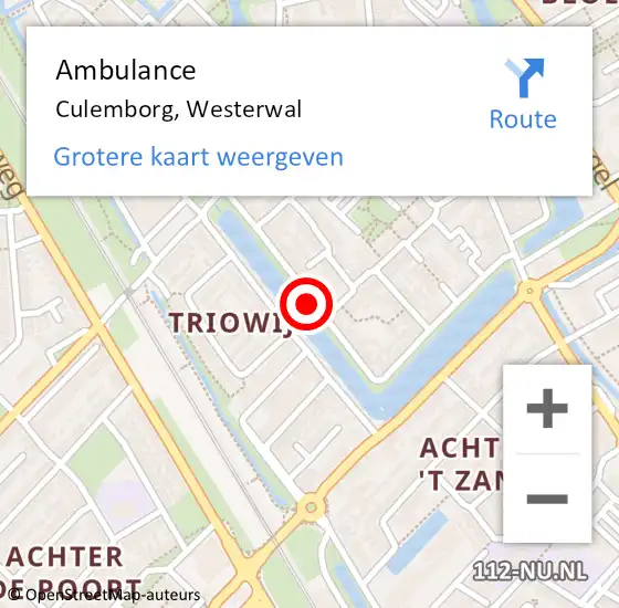 Locatie op kaart van de 112 melding: Ambulance Culemborg, Westerwal op 16 februari 2020 13:50