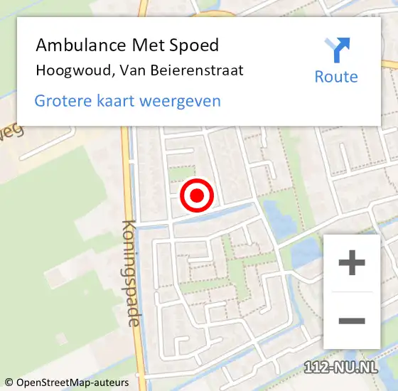 Locatie op kaart van de 112 melding: Ambulance Met Spoed Naar Hoogwoud, Van Beierenstraat op 16 februari 2020 14:24