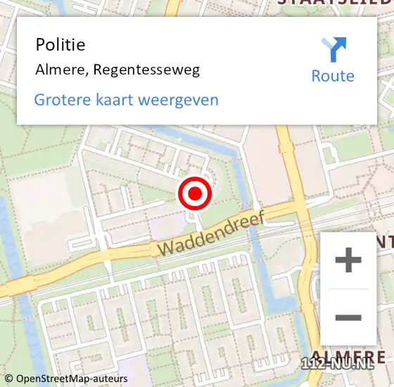 Locatie op kaart van de 112 melding: Politie Almere, Regentesseweg op 16 februari 2020 14:25