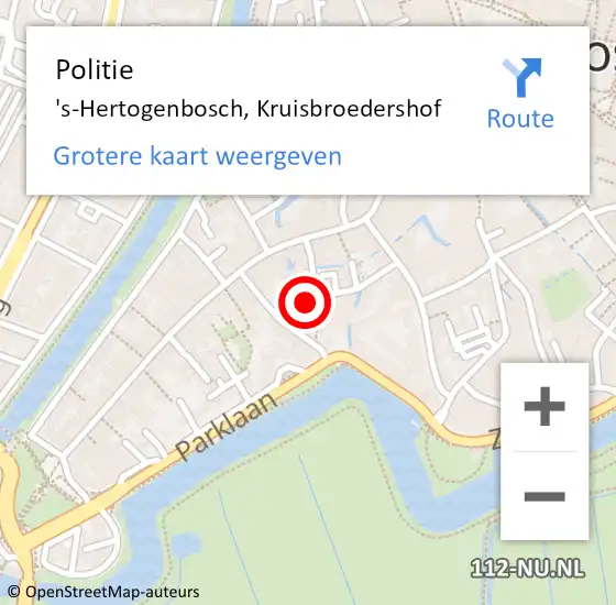 Locatie op kaart van de 112 melding: Politie 's-Hertogenbosch, Kruisbroedershof op 16 februari 2020 14:46