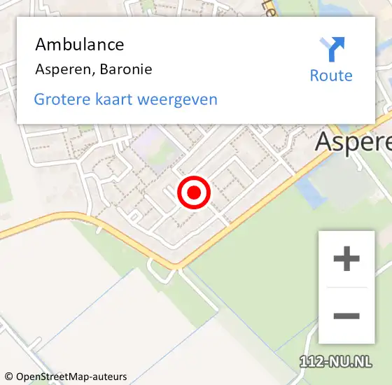 Locatie op kaart van de 112 melding: Ambulance Asperen, Baronie op 16 februari 2020 15:27