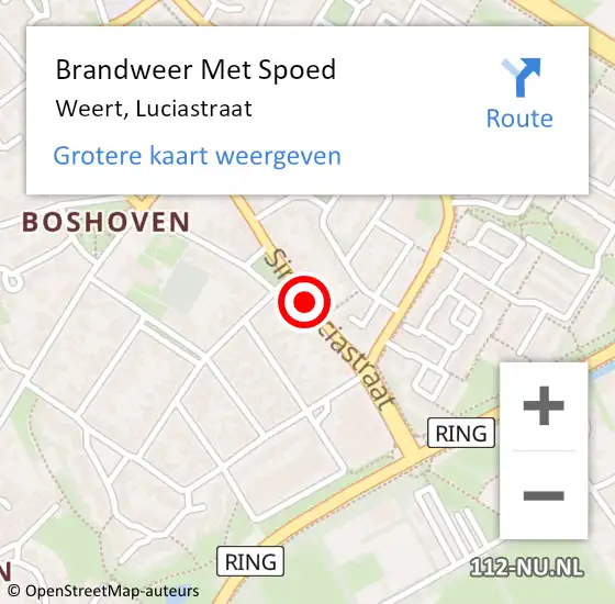 Locatie op kaart van de 112 melding: Brandweer Met Spoed Naar Weert, Luciastraat op 16 februari 2020 15:37