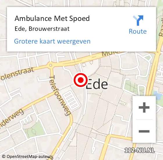 Locatie op kaart van de 112 melding: Ambulance Met Spoed Naar Ede, Brouwerstraat op 16 februari 2020 15:47