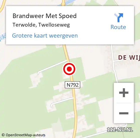 Locatie op kaart van de 112 melding: Brandweer Met Spoed Naar Terwolde, Twelloseweg op 16 februari 2020 15:49