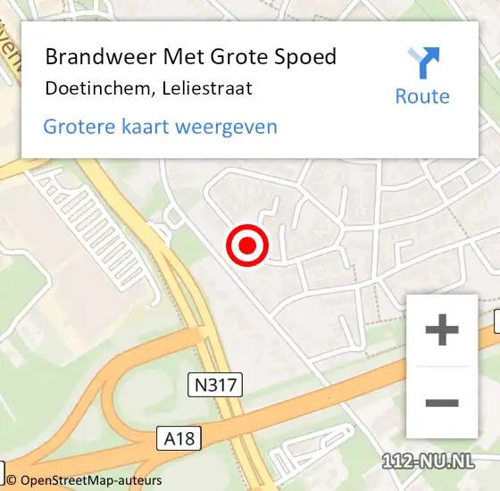 Locatie op kaart van de 112 melding: Brandweer Met Grote Spoed Naar Doetinchem, Leliestraat op 16 februari 2020 16:00