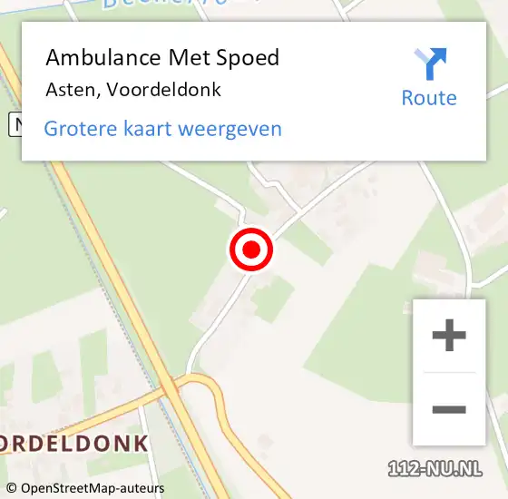 Locatie op kaart van de 112 melding: Ambulance Met Spoed Naar Asten, Voordeldonk op 16 februari 2020 16:28