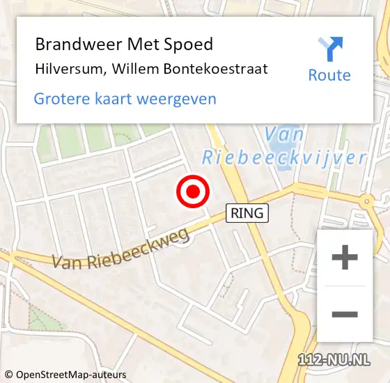 Locatie op kaart van de 112 melding: Brandweer Met Spoed Naar Hilversum, Willem Bontekoestraat op 16 februari 2020 16:32