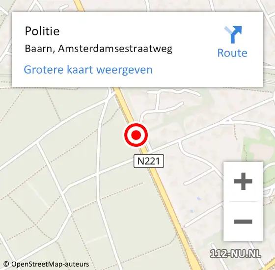 Locatie op kaart van de 112 melding: Politie Baarn, Amsterdamsestraatweg op 16 februari 2020 16:36