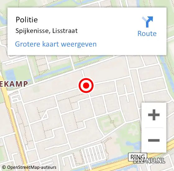 Locatie op kaart van de 112 melding: Politie Spijkenisse, Lisstraat op 16 februari 2020 16:50