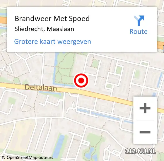 Locatie op kaart van de 112 melding: Brandweer Met Spoed Naar Sliedrecht, Maaslaan op 16 februari 2020 16:56