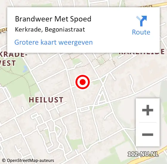 Locatie op kaart van de 112 melding: Brandweer Met Spoed Naar Kerkrade, Begoniastraat op 16 februari 2020 17:28