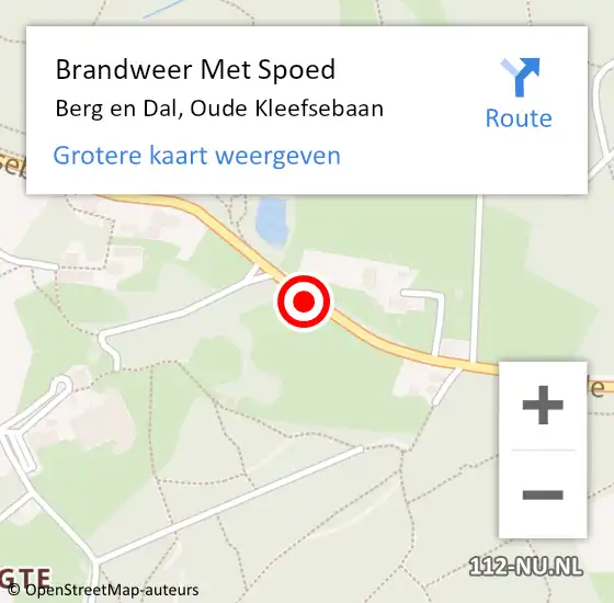 Locatie op kaart van de 112 melding: Brandweer Met Spoed Naar Berg en Dal, Oude Kleefsebaan op 16 februari 2020 17:48