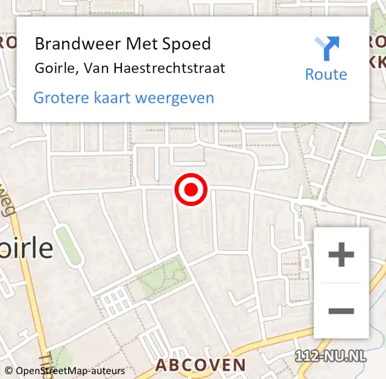 Locatie op kaart van de 112 melding: Brandweer Met Spoed Naar Goirle, Van Haestrechtstraat op 16 februari 2020 18:10