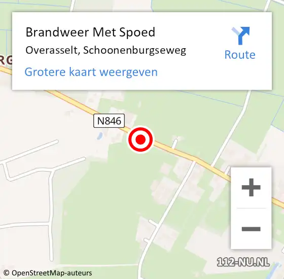 Locatie op kaart van de 112 melding: Brandweer Met Spoed Naar Overasselt, Schoonenburgseweg op 16 februari 2020 18:11