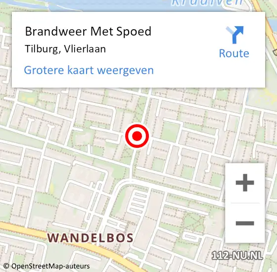 Locatie op kaart van de 112 melding: Brandweer Met Spoed Naar Tilburg, Vlierlaan op 16 februari 2020 18:13