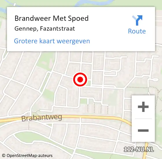 Locatie op kaart van de 112 melding: Brandweer Met Spoed Naar Gennep, Fazantstraat op 16 februari 2020 18:28