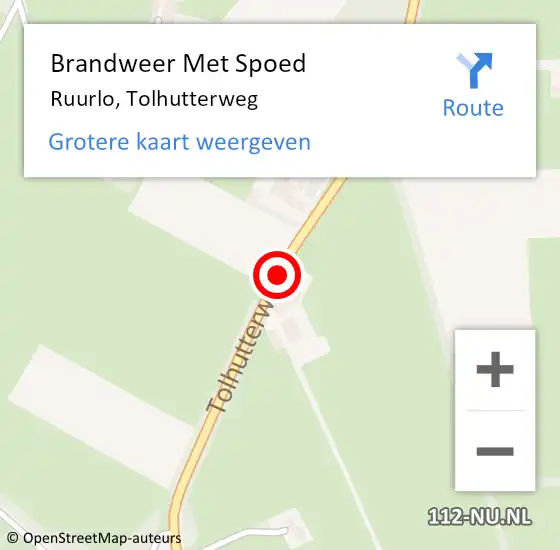 Locatie op kaart van de 112 melding: Brandweer Met Spoed Naar Ruurlo, Tolhutterweg op 16 februari 2020 19:01