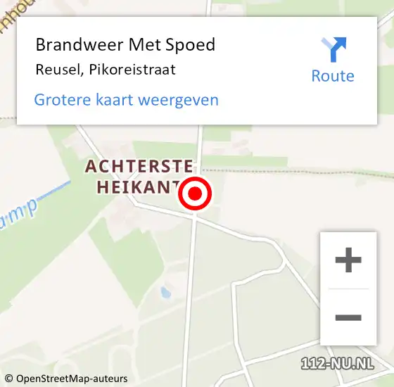 Locatie op kaart van de 112 melding: Brandweer Met Spoed Naar Reusel, Pikoreistraat op 16 februari 2020 19:11