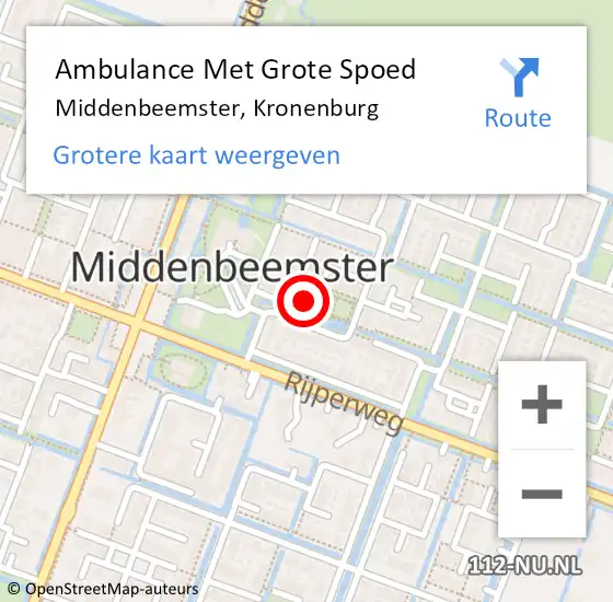 Locatie op kaart van de 112 melding: Ambulance Met Grote Spoed Naar Middenbeemster, Kronenburg op 28 april 2014 17:27