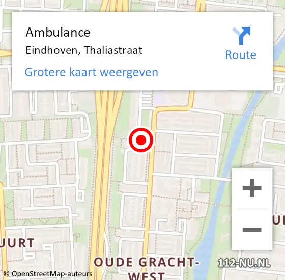 Locatie op kaart van de 112 melding: Ambulance Eindhoven, Thaliastraat op 16 februari 2020 20:35